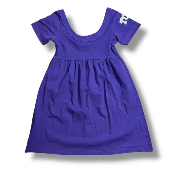 Y2K NOS TCU Mini Scoop Neck Dress Womens Purple White Logo Baby Doll Size M - Picture 2 of 7